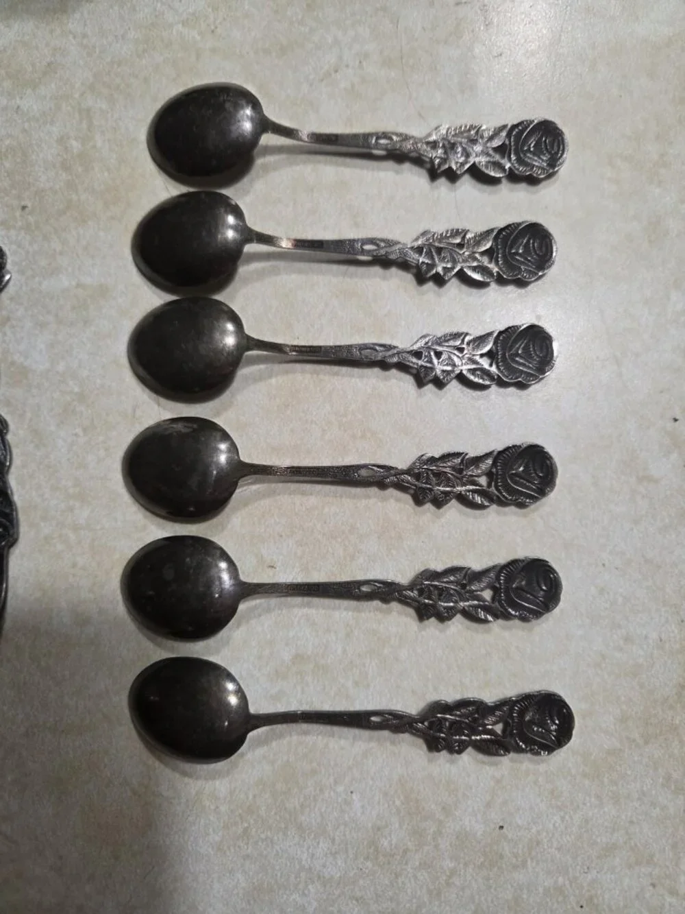 Set 6 Antiko 100 Hildesheimer Rose Collectable Spoons with Sugar Tongs Vintage